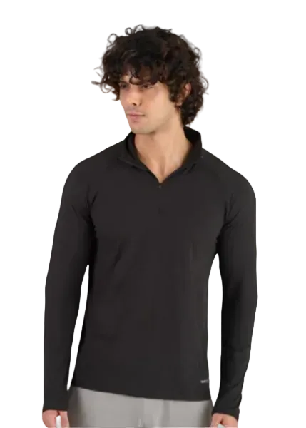 Men's Black Quarter-Zip Performance Pullover - Slim Fit Athletic Long Sleeve